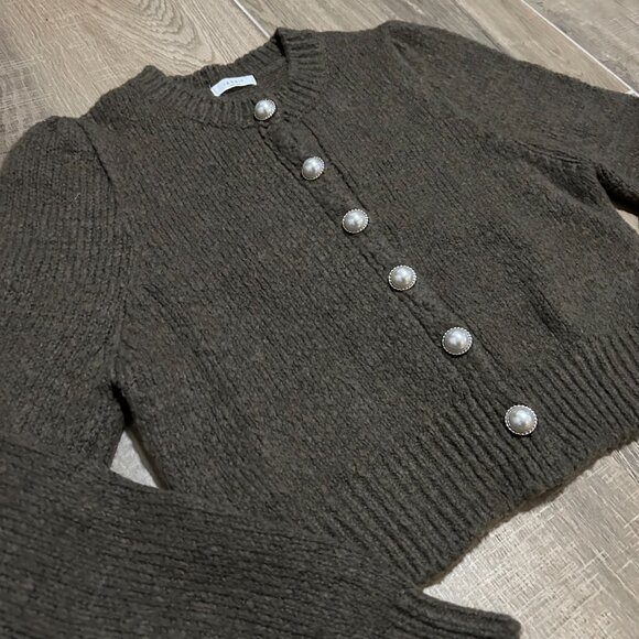 Remain | Cropped Ribbed Sweater Pearl Buttons Brown | Size ??? Women's - Picture 7 of 15